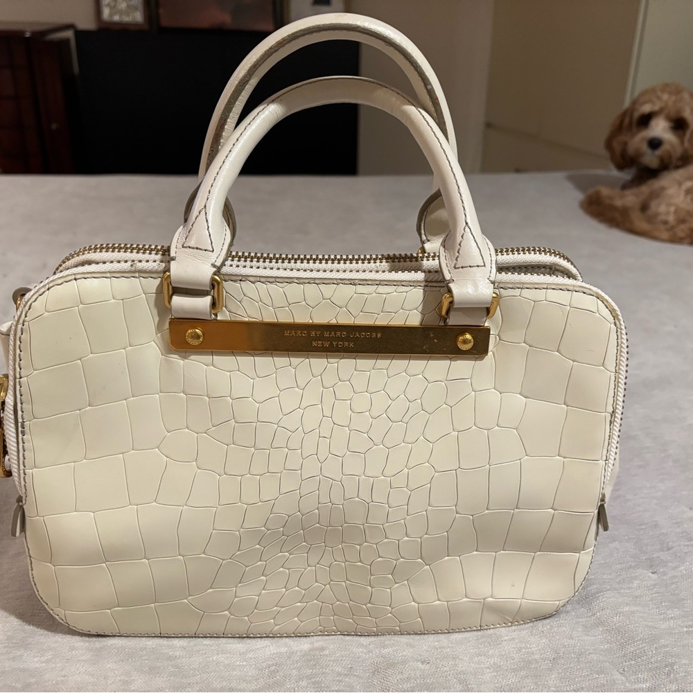 Marc Jacobs White Croc-Embossed Satchel